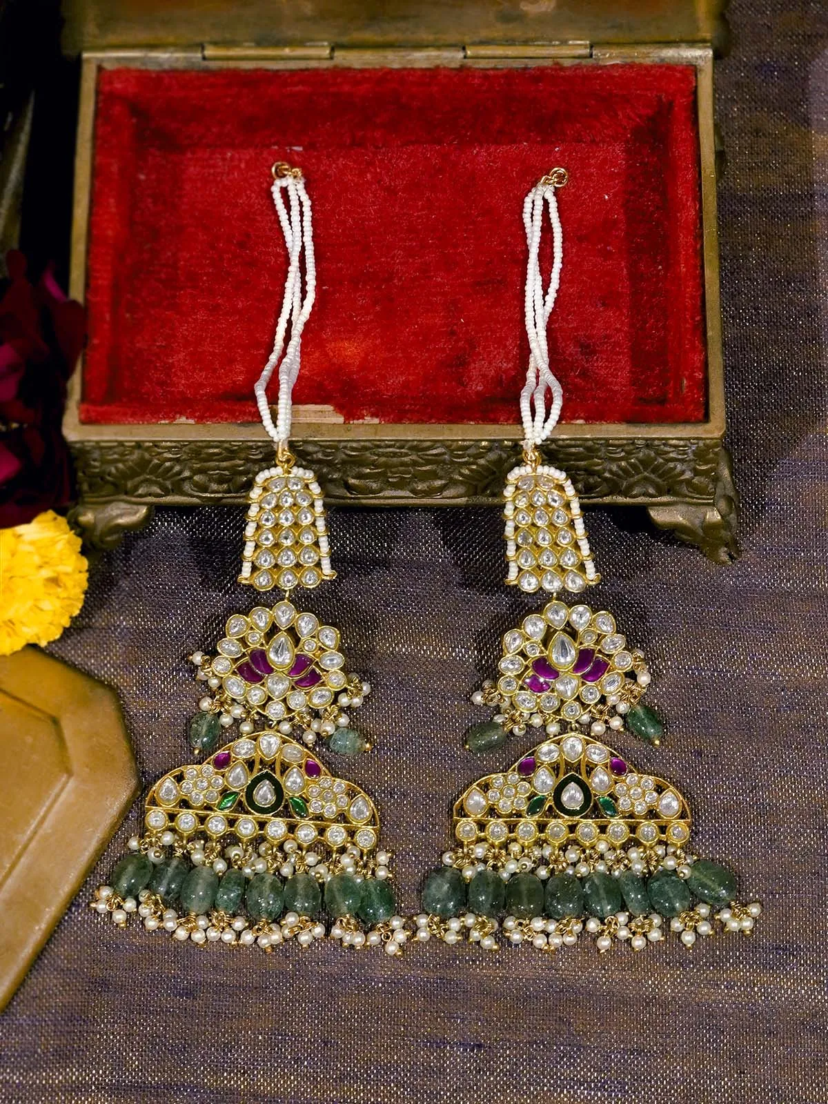 Multicolor Gold Plated Jadau Kundan Earrings - ME1016M