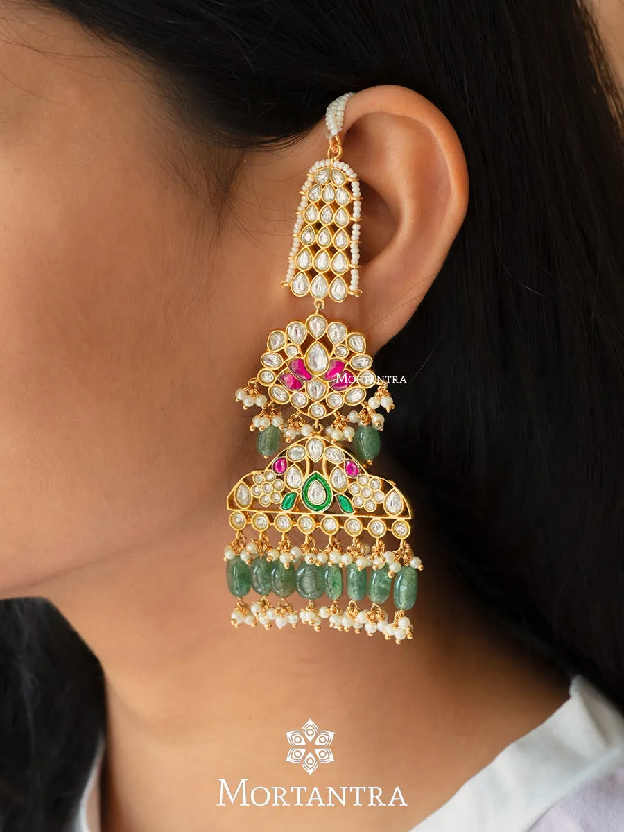 Multicolor Gold Plated Jadau Kundan Earrings - ME1016M