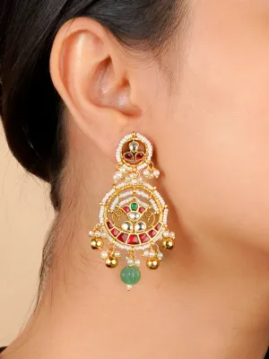 Multicolor Gold Plated Jadau Kundan Earrings - ME1083M