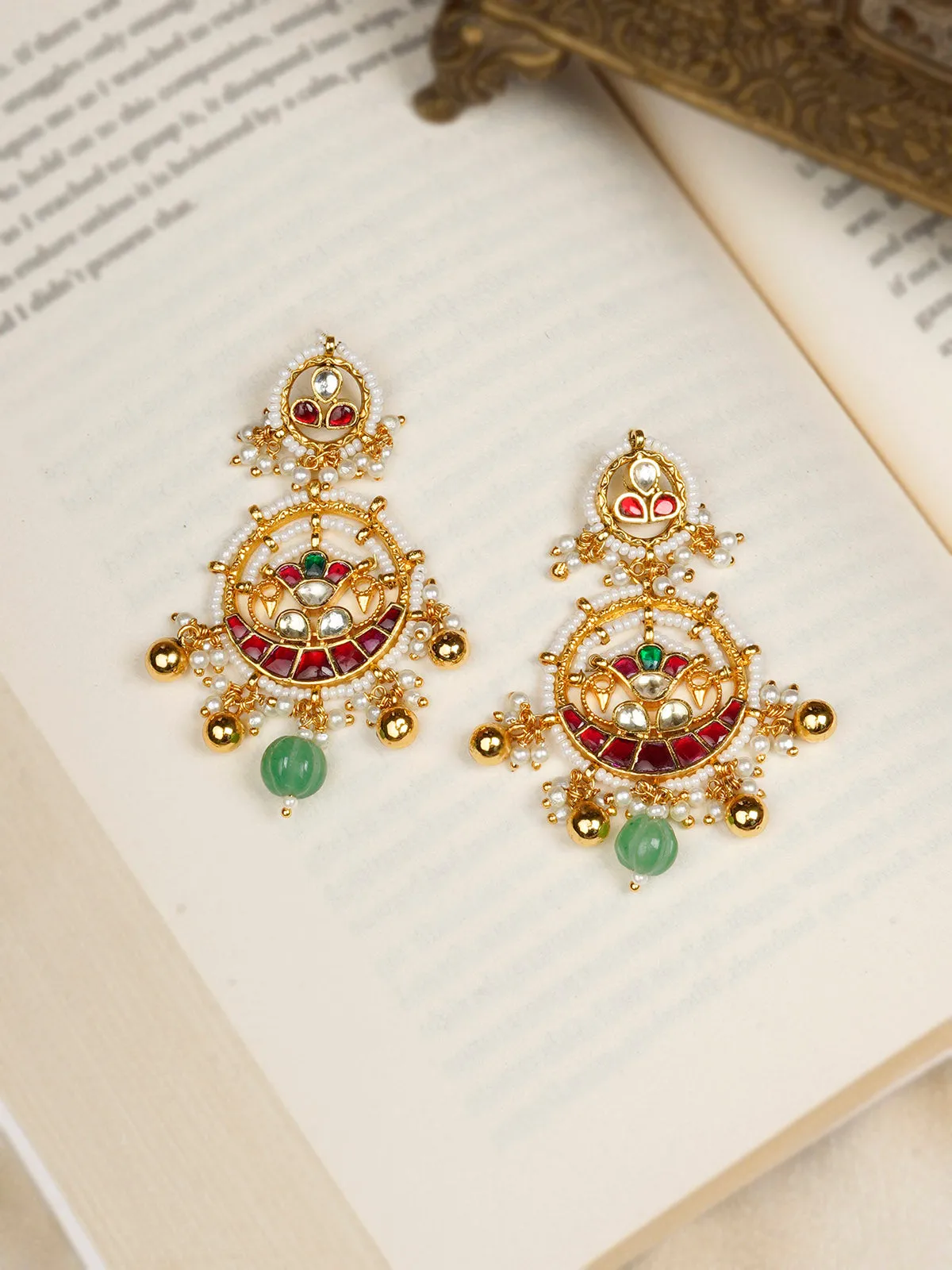 Multicolor Gold Plated Jadau Kundan Earrings - ME1083M