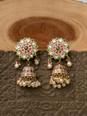 Multicolor Gold Plated Jadau Kundan Earrings - ME1127