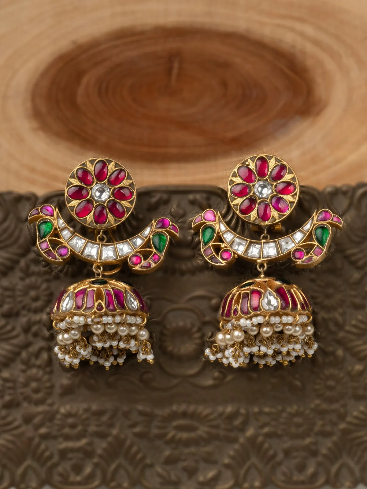 Multicolor Gold Plated Jadau Kundan Earrings - ME1129