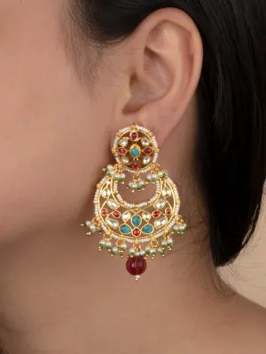 Multicolor Gold Plated Jadau Kundan Earrings - ME1171MA