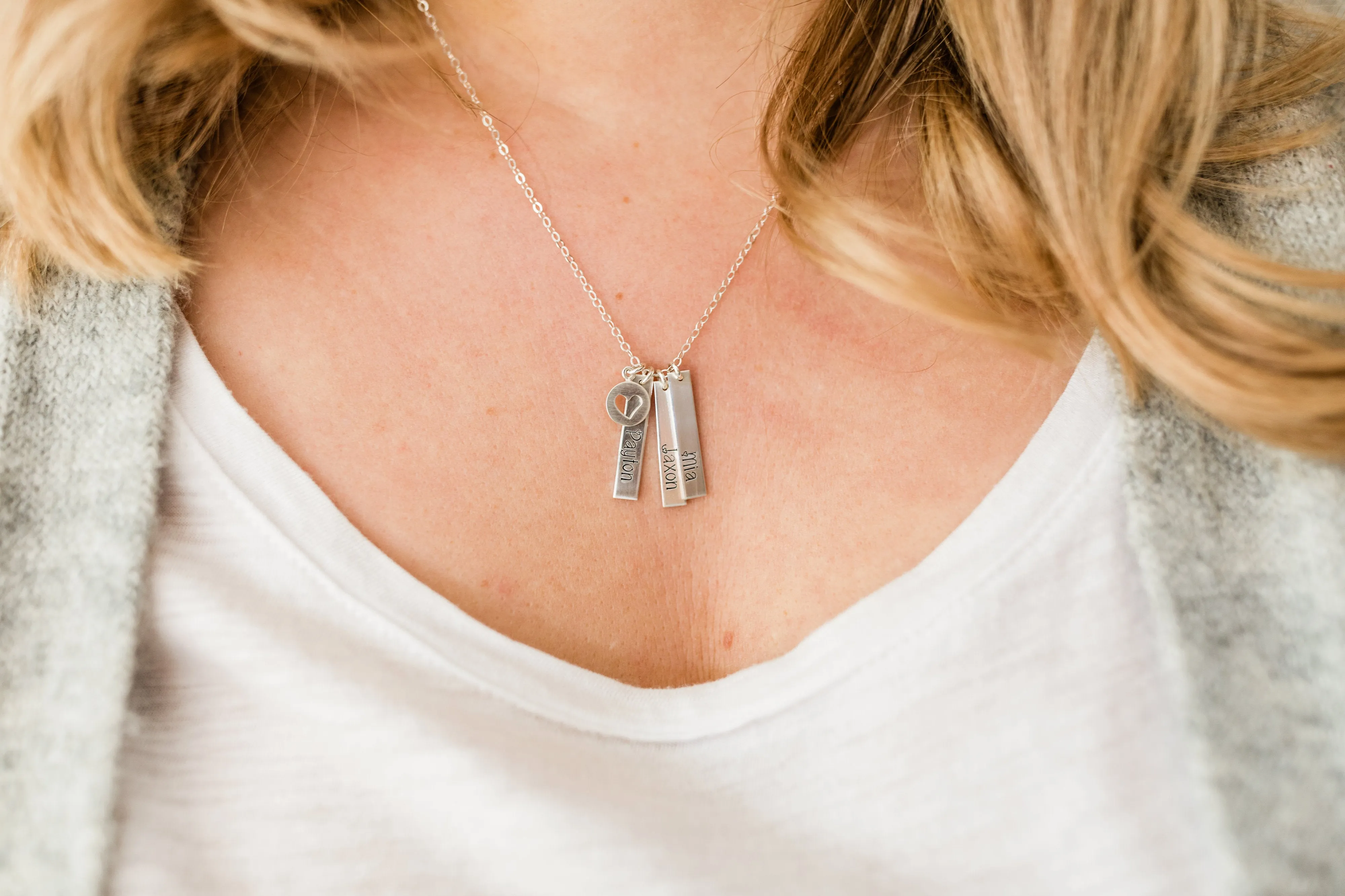 My Whole Heart Vertical Bar Charm Necklace