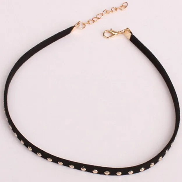 N728 90's Inspired Rivet Necklaces Vintage Punk Gothic Black Leather Velvet Suede Choker Necklace Jewelry For Women Girls Gift