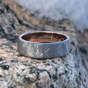 New 6mm Meteorite Ring with 14k Rose Gold Sleeve Wedding Band Custom Made Meteorite Wedding Rings