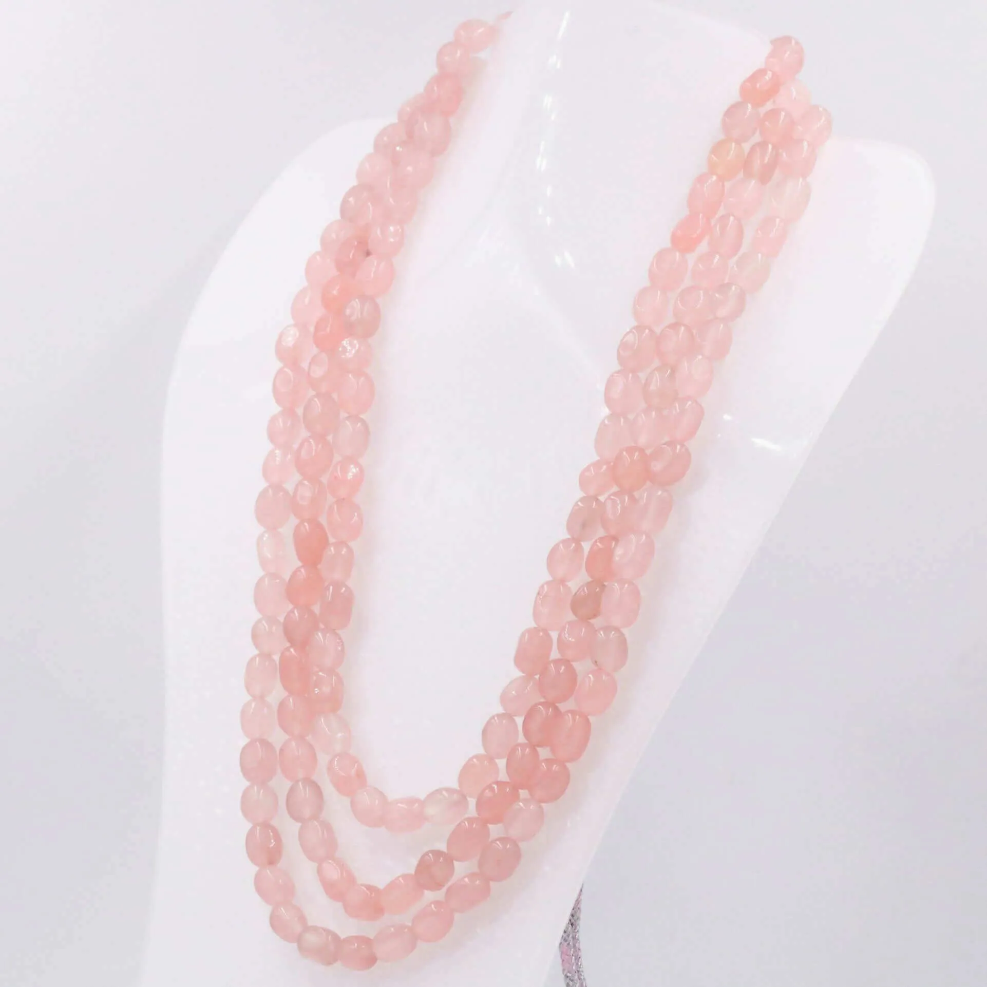 Peach Quartz Necklace Beaded Necklace Gemstone Necklace Layered Necklace Long Necklace Sarafa Necklace Indian Necklace SKU 6143235