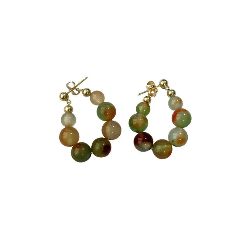 Peacock Agate Jade Beaded Earrings