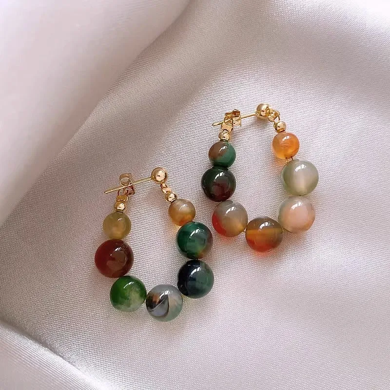 Peacock Agate Jade Beaded Earrings