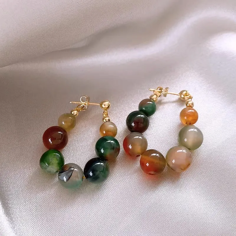 Peacock Agate Jade Beaded Earrings