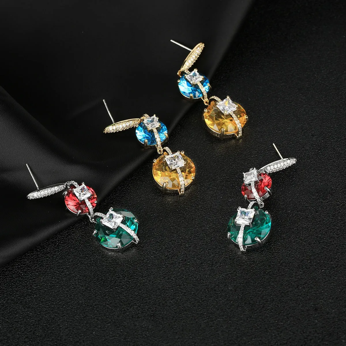 Pre Order:  Colorblock Geometric Micropaved Zirconia Stud Earrings