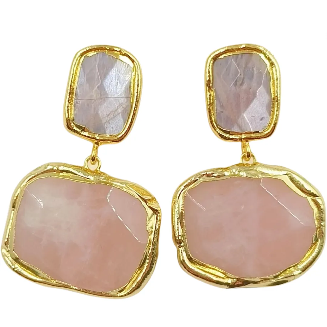 Pre Order:  Colored Gemstone Geometric Pendant Earrings