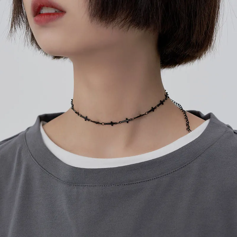 Punk Stainless Steel Cross Choker Necklace for Women Girls Hiphop Gothic Cross Collar Necklace Rock Fashion Jewelry Gifts