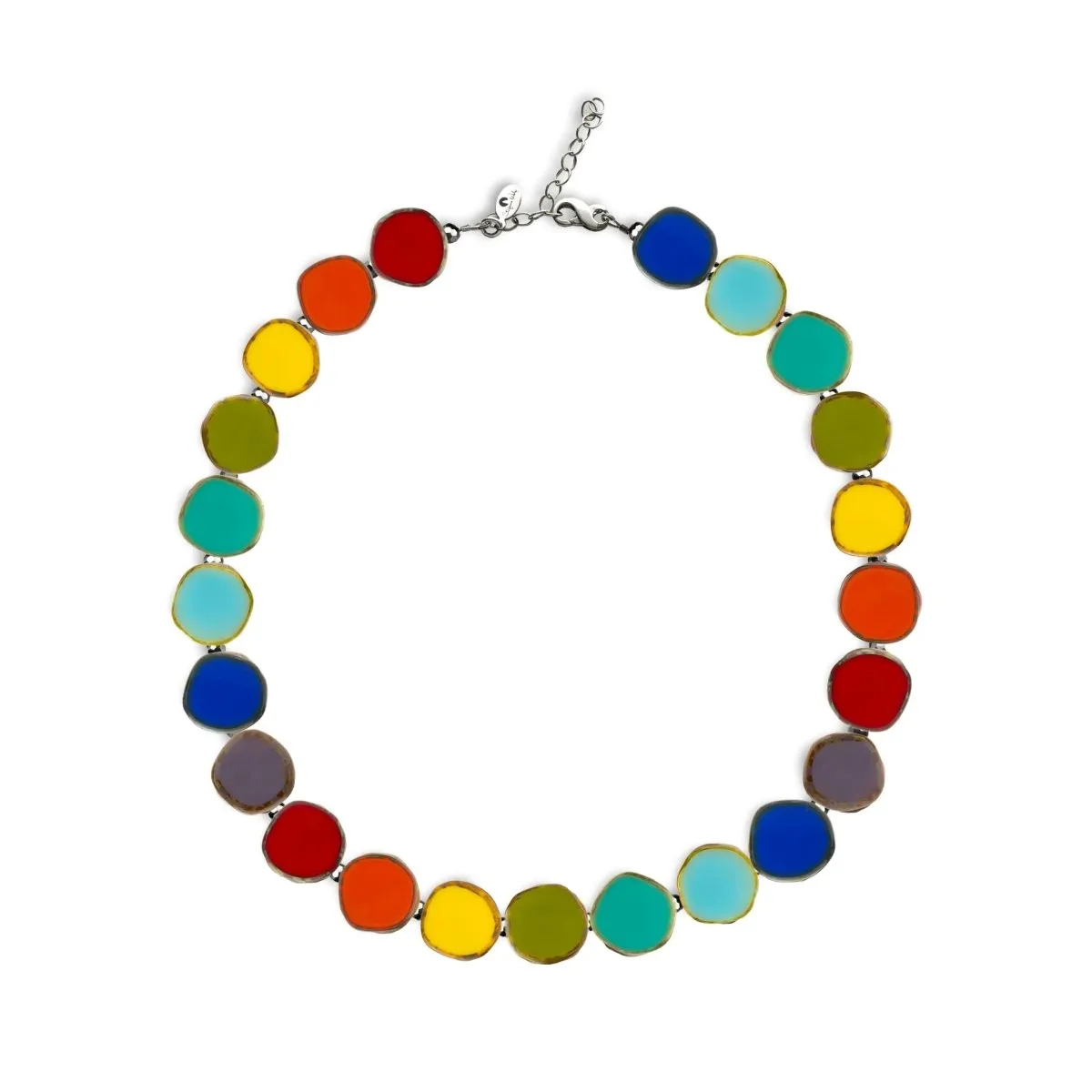 Rainbow Mix Beaded Necklace,  Small Circle Glass Beaded Necklace