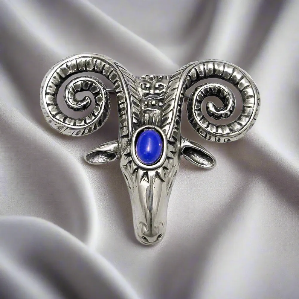 Rams head 925 silver brooch, solid silver, handmade brooch