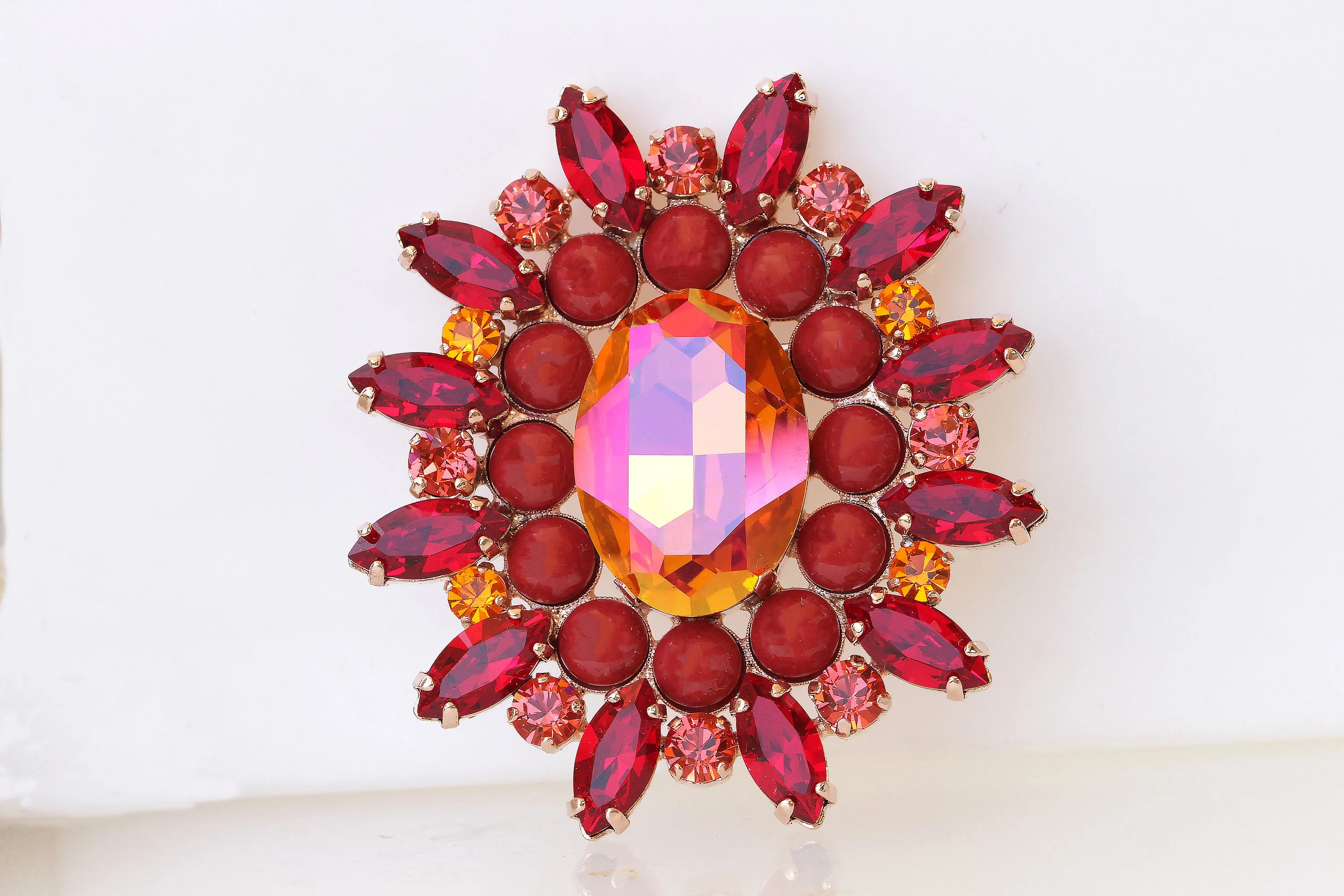 RED ORANGE BROOCH