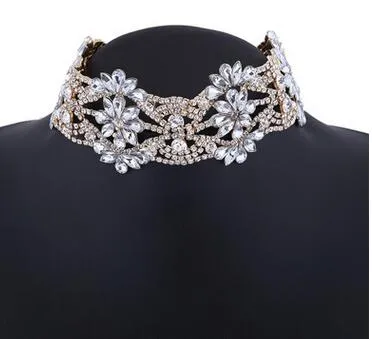 Rhinestones Choker Shiny Sparkly Choker Statement Necklaces For Women Fashion Collar Jewelry Party Flower Chunky Necklace