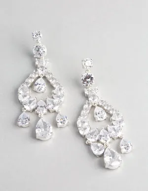 Rhodium Cubic Zirconia Statement Teardrop Earrings