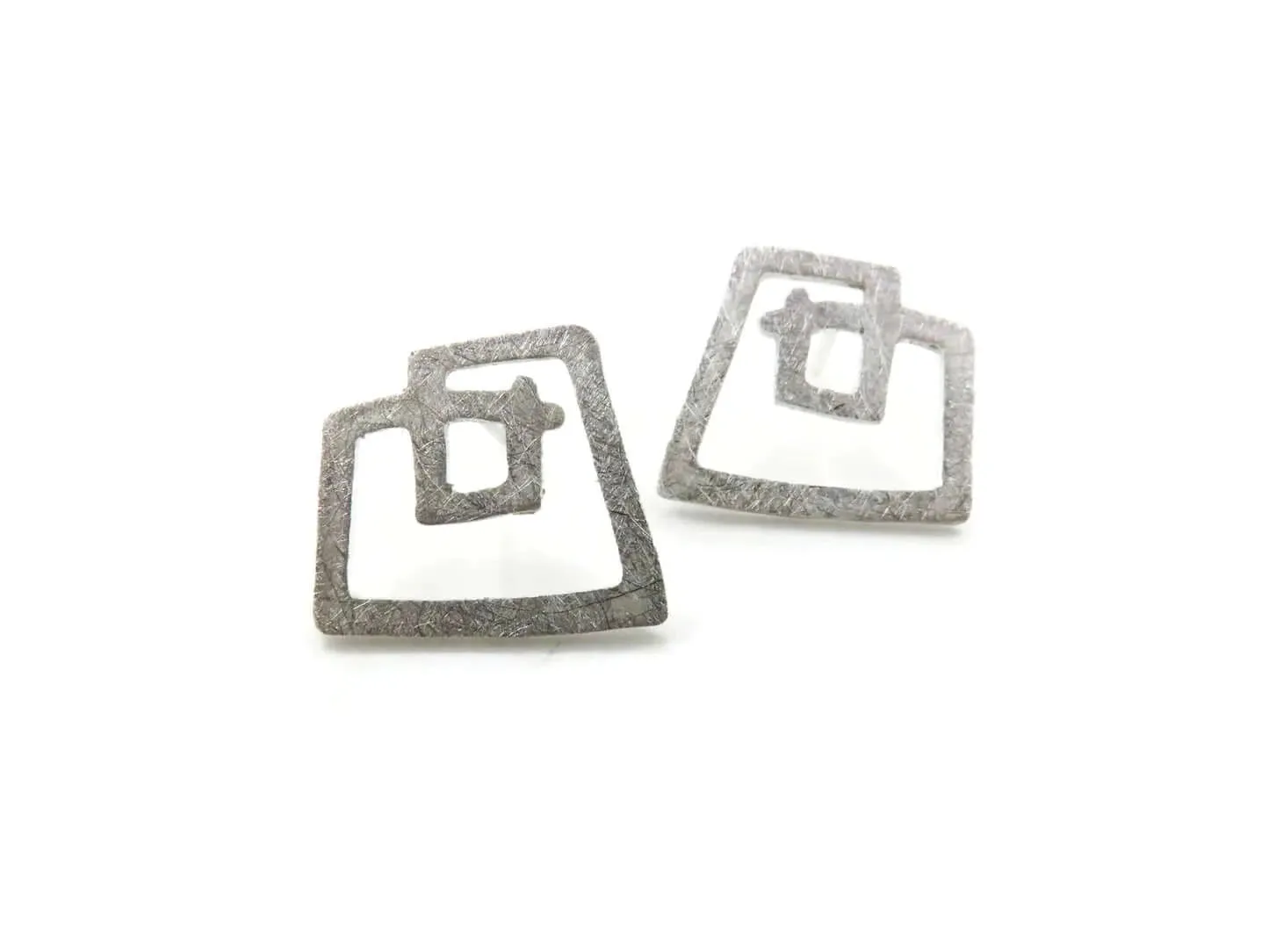 Sculptural Brushed Sterling Silver Silver Stud Earrings - The Dedalo Collection