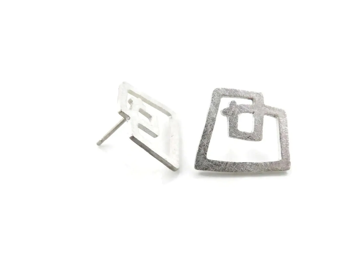 Sculptural Brushed Sterling Silver Silver Stud Earrings - The Dedalo Collection