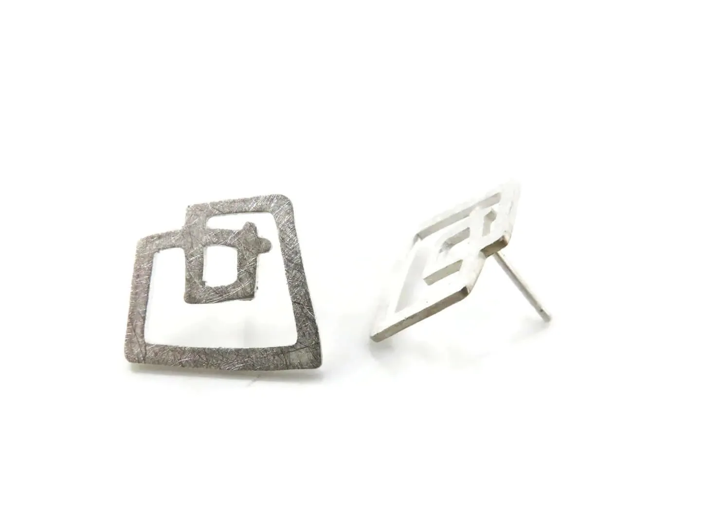 Sculptural Brushed Sterling Silver Silver Stud Earrings - The Dedalo Collection