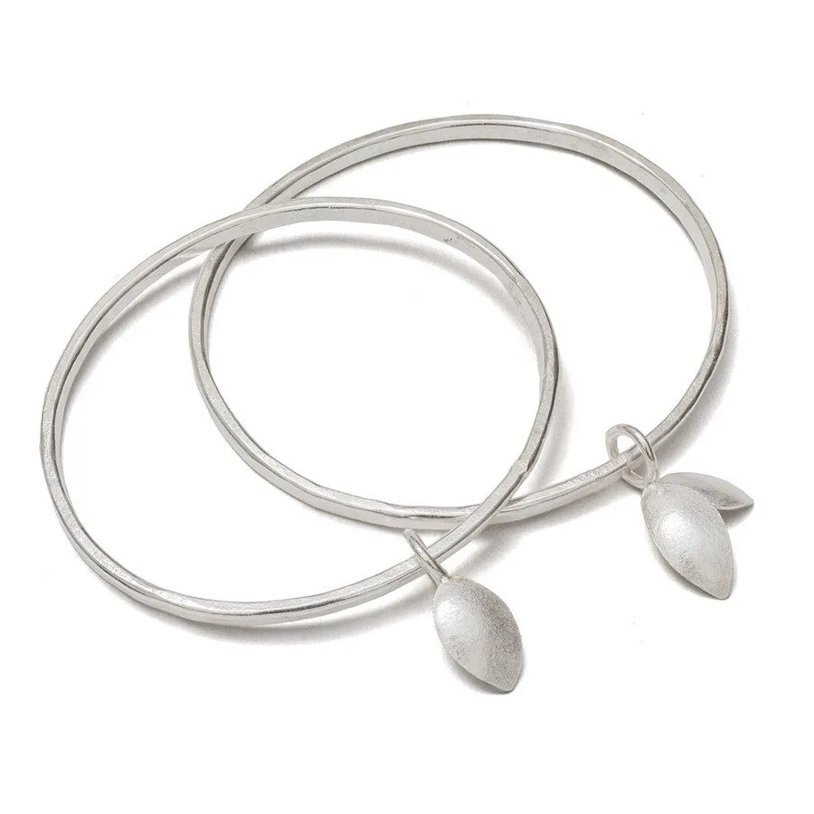 Silver Bangle With Double Silver Leaves