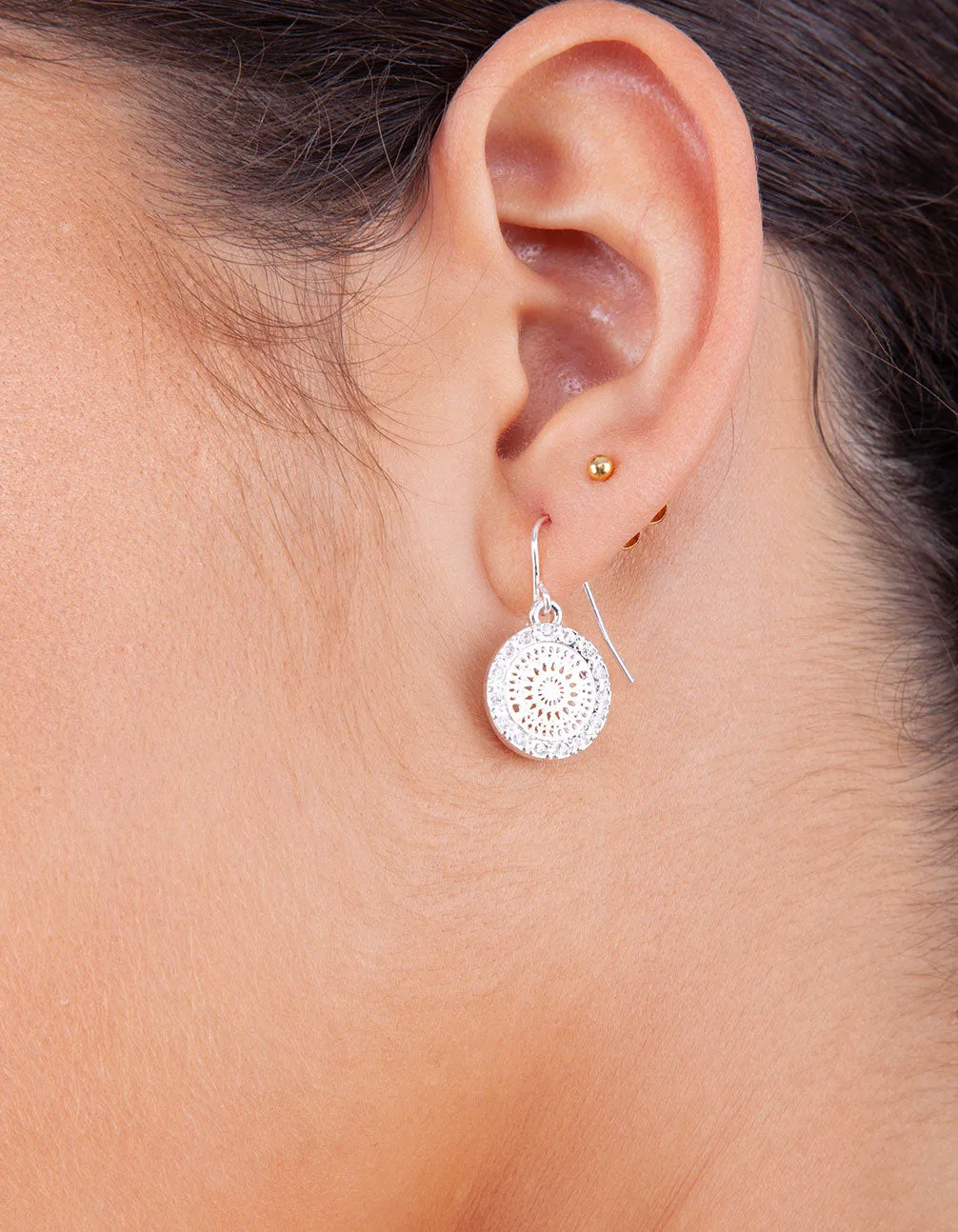 Silver Cubic Zirconia Edge Stamp Earring