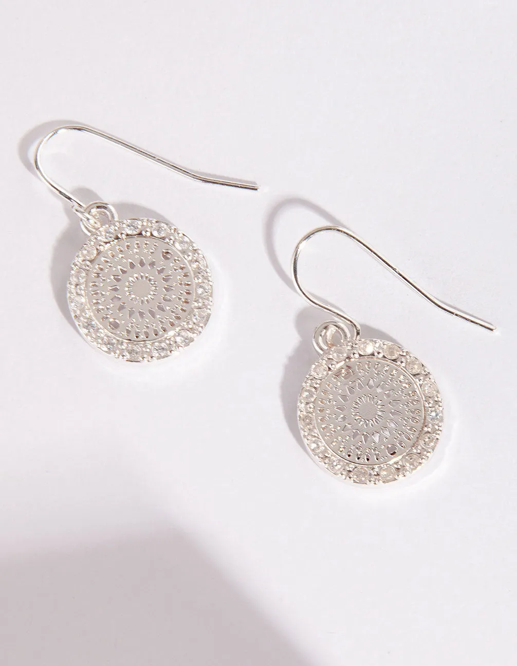 Silver Cubic Zirconia Edge Stamp Earring