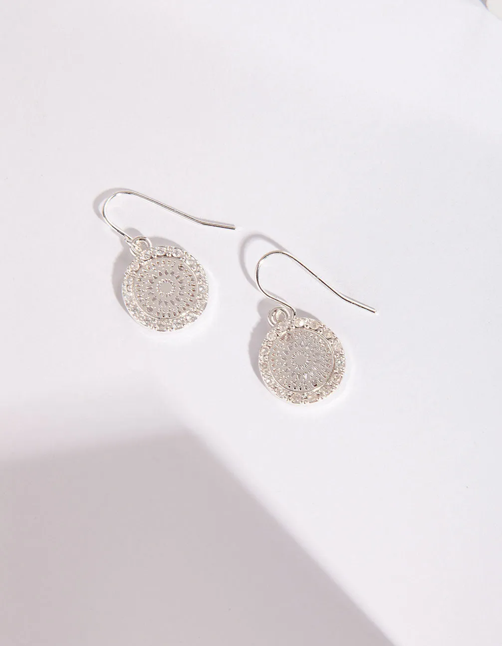 Silver Cubic Zirconia Edge Stamp Earring