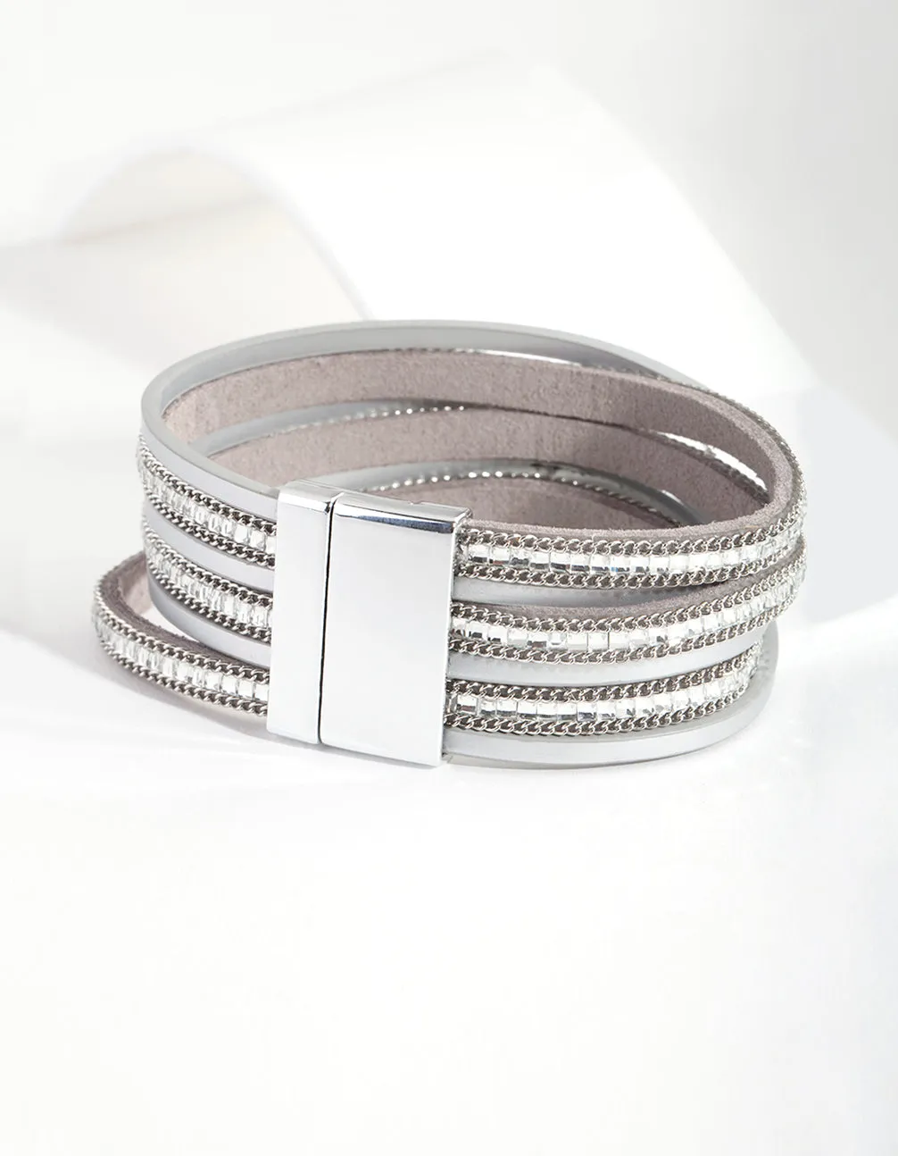 Silver Diamante Leatherette Bracelet