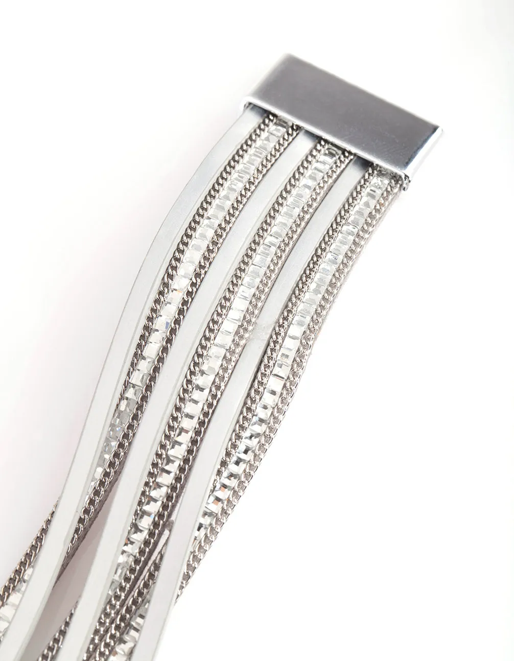 Silver Diamante Leatherette Bracelet