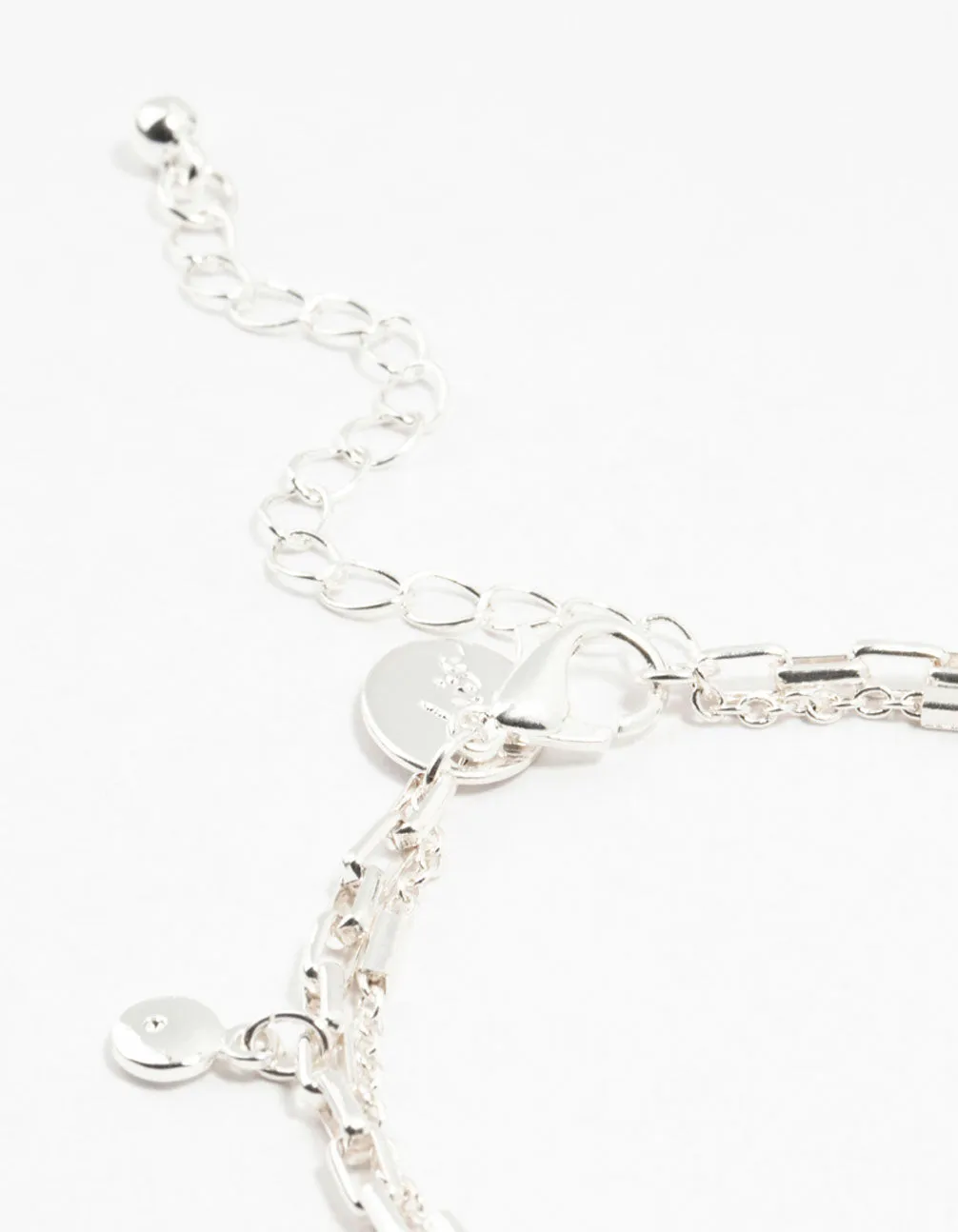 Silver Plated Station Disk Double Charm Layered Bracelet