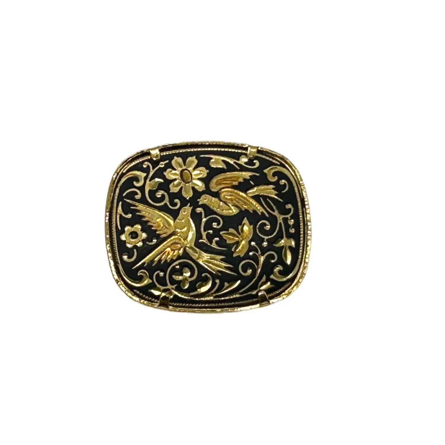 Square Floral Damascene Vintage Brooch