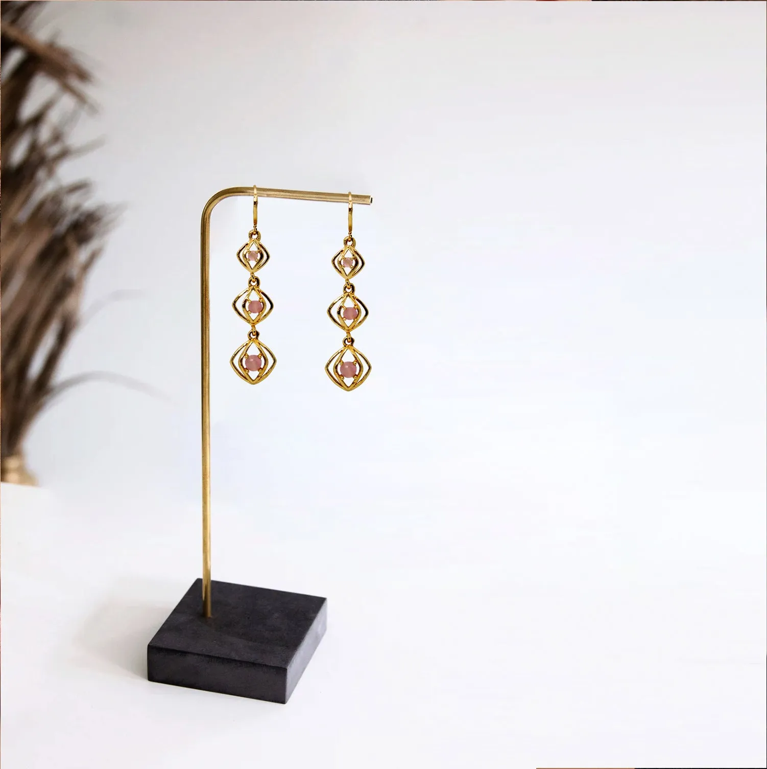 Square Sparkle Light Pink Diamond Earrings For Women