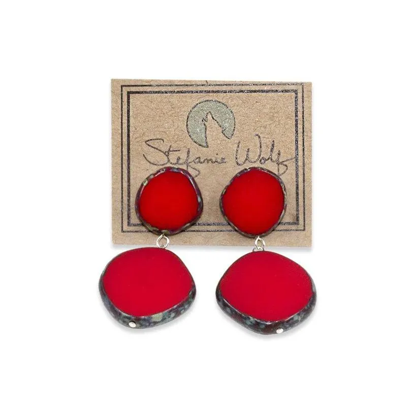 Statement Earrings, Drop Earrings on Post, Circle Duo