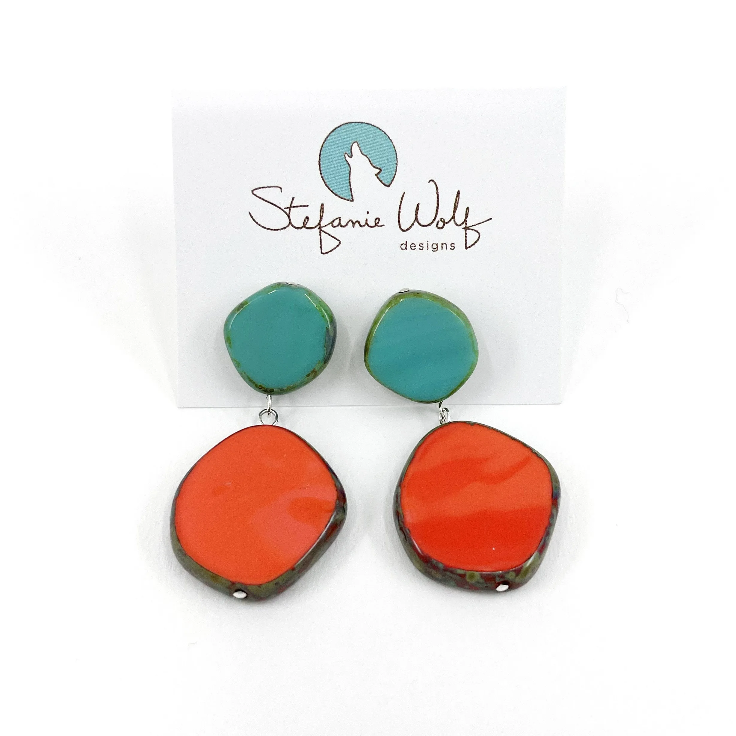 Statement Earrings, Drop Earrings on Post, Circle Duo