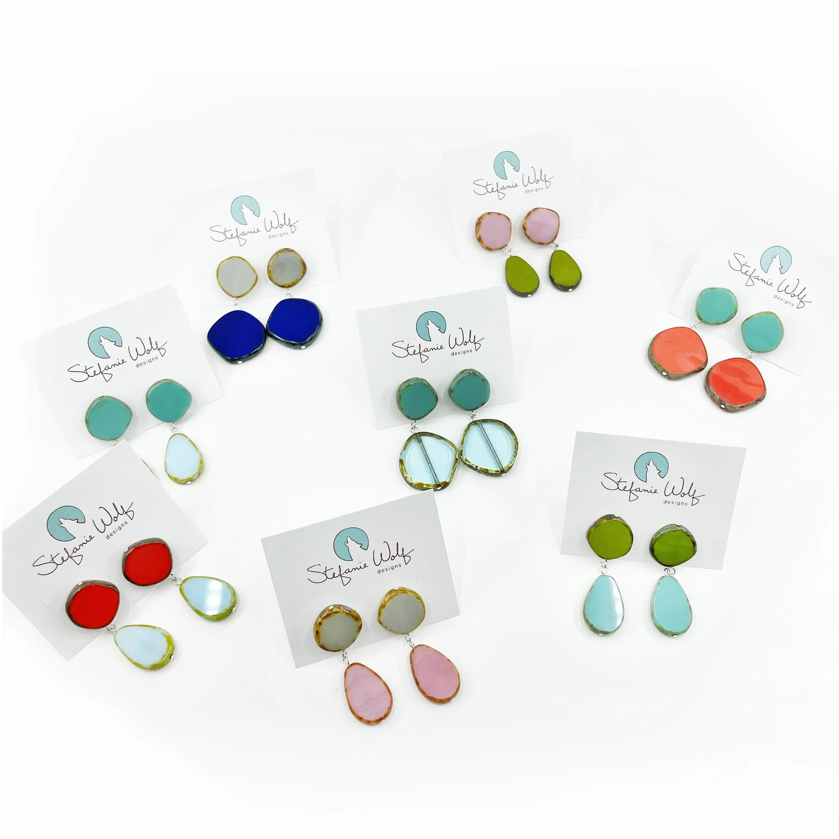 Statement Earrings, Drop Earrings on Post, Circle Duo