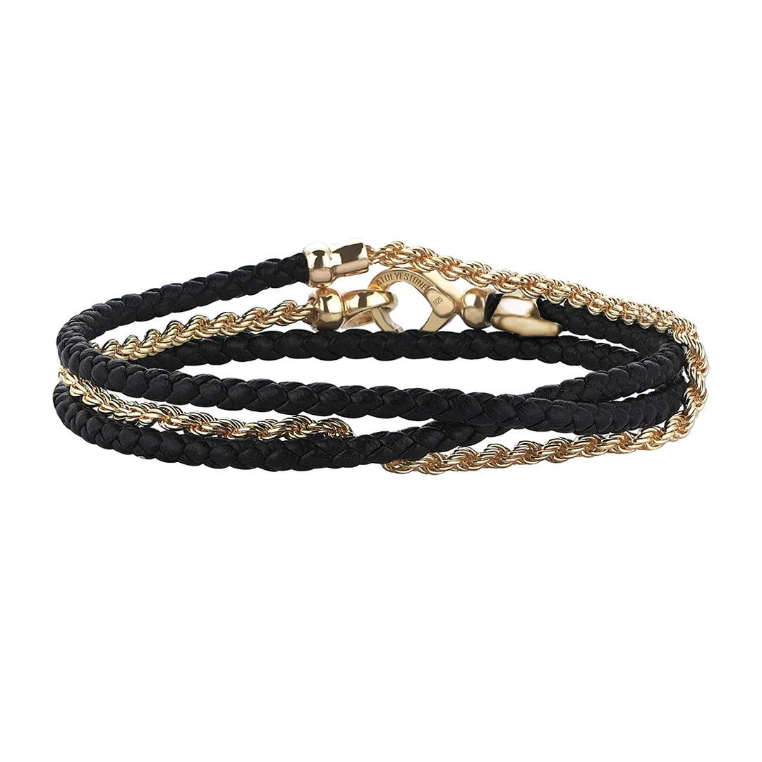 Statement Rope Chain & Leather Wrap Bracelet in Silver