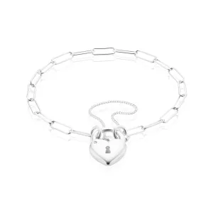 Sterling Silver 19cm Heart Padlock Bracelet