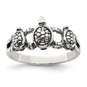 Sterling Silver Antiqued 3 Turtle Ring