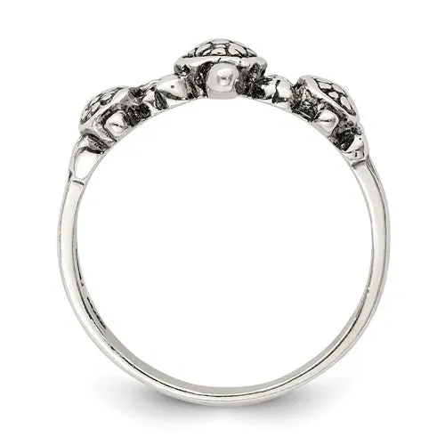 Sterling Silver Antiqued 3 Turtle Ring