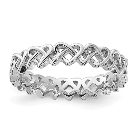 Sterling Silver Stackable Expressions Carved Heart Knots Band Ring