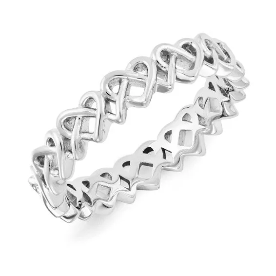 Sterling Silver Stackable Expressions Carved Heart Knots Band Ring