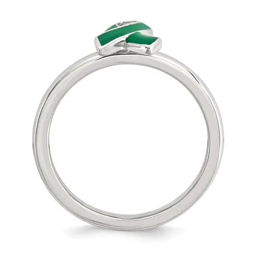 Sterling Silver Stackable Expressions Green Enameled Awareness Ribbon Ring