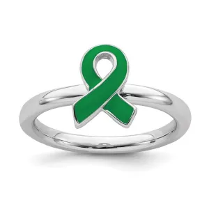 Sterling Silver Stackable Expressions Green Enameled Awareness Ribbon Ring