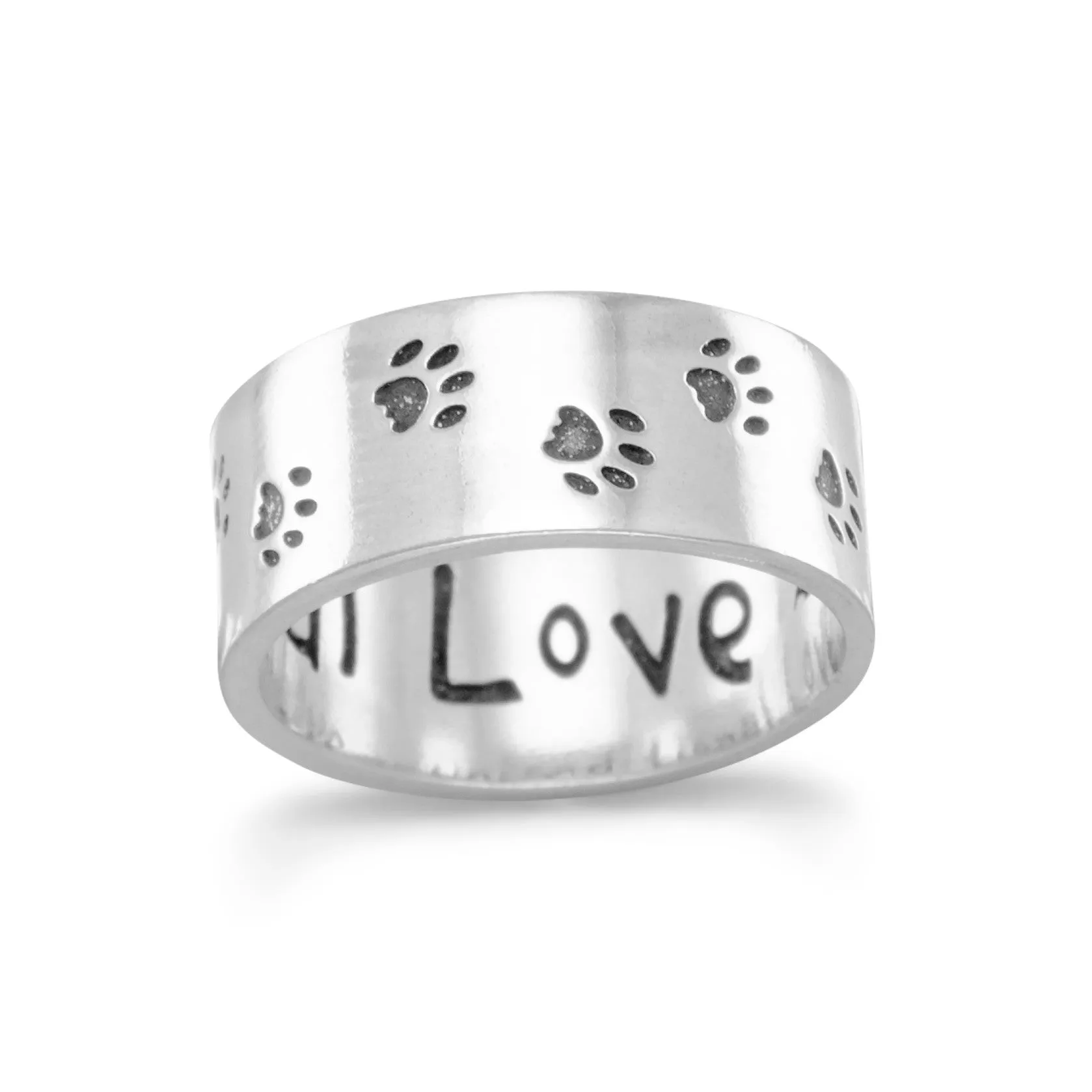 Sterling Silver 'Unconditional Love' Paw Print Band