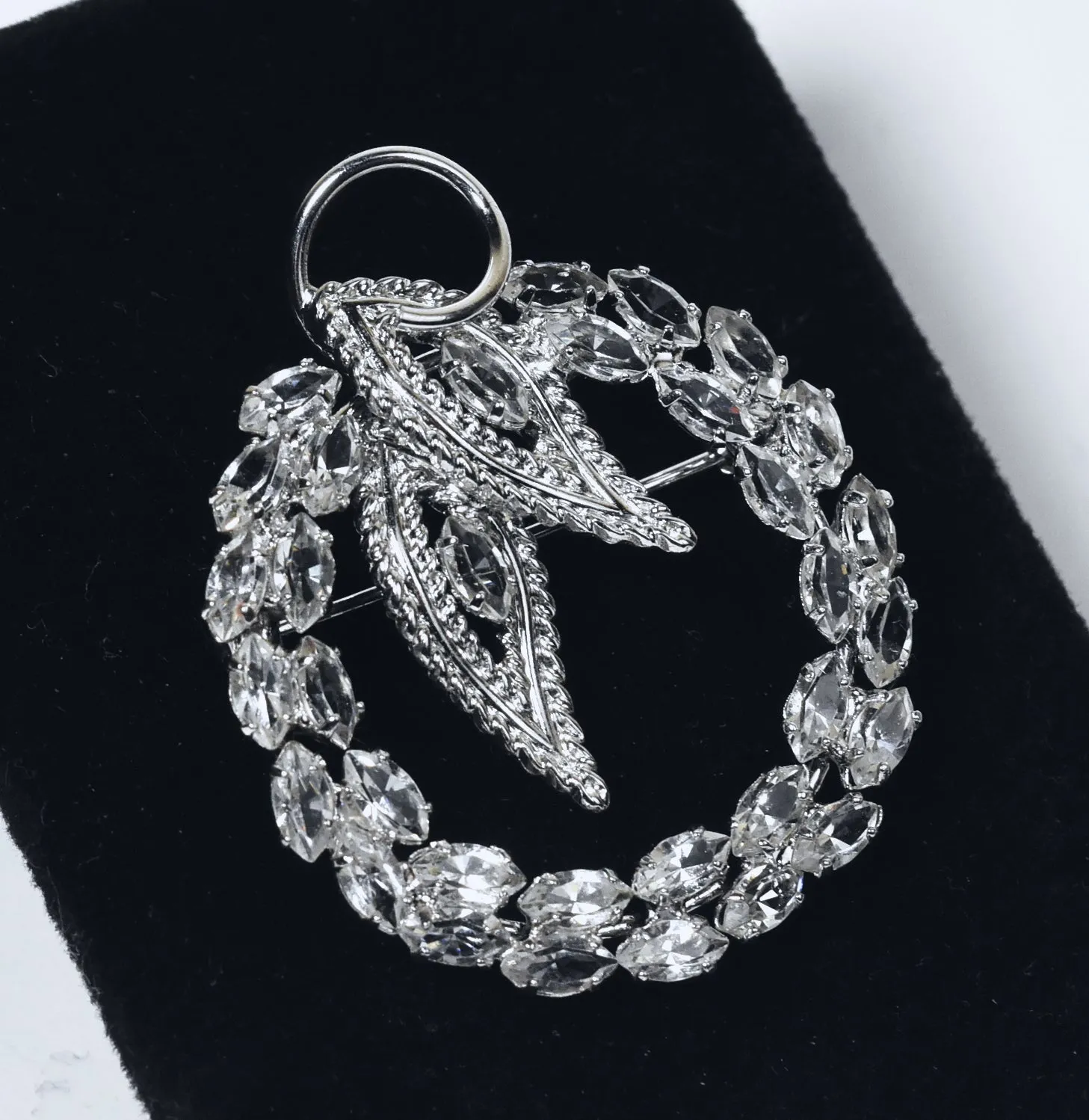 Stunning Vintage Sterling Silver Rhinestone Hoop Brooch