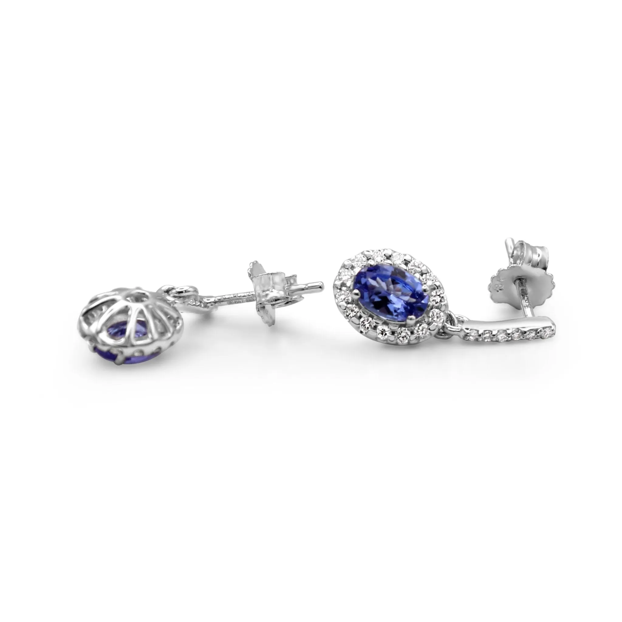 Tanzanite & Diamond Drop Earrings - 18ct White Gold