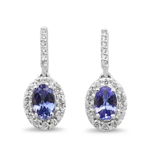 Tanzanite & Diamond Drop Earrings - 18ct White Gold