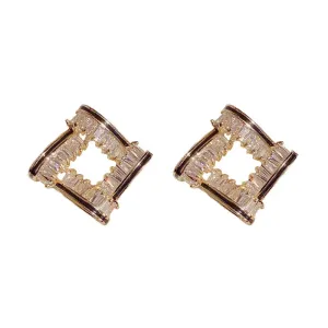 TEEK - 14K Gold Plated Rhombus Zircon Black Earrings